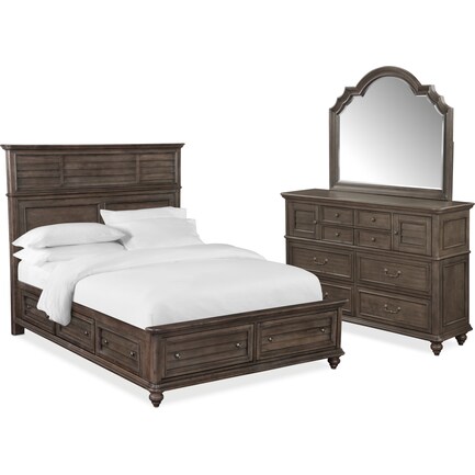 Charleston 5-Piece Queen Panel Bedroom Set with 6 Underbed Drawers - Gray