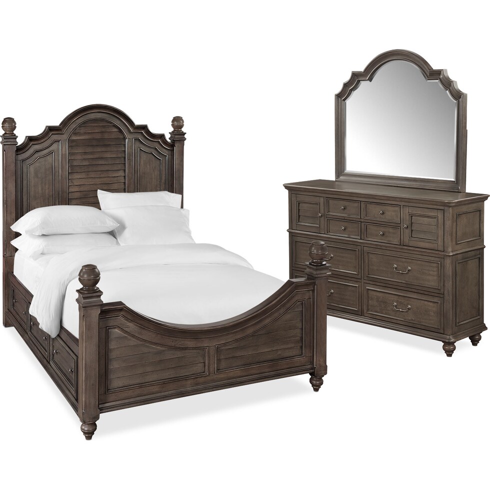 charleston gray  pc king storage bedroom   