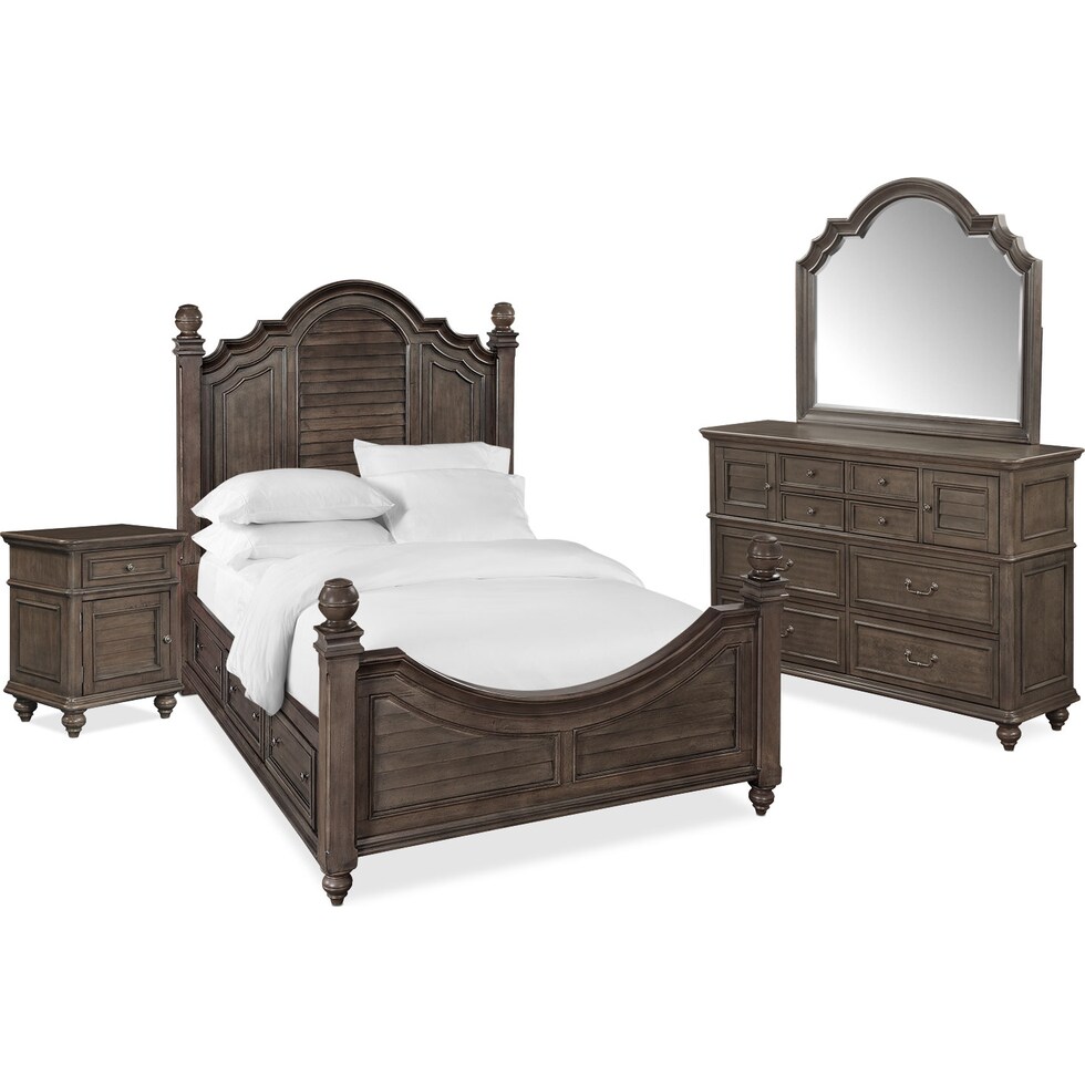 charleston gray  pc queen storage bedroom   