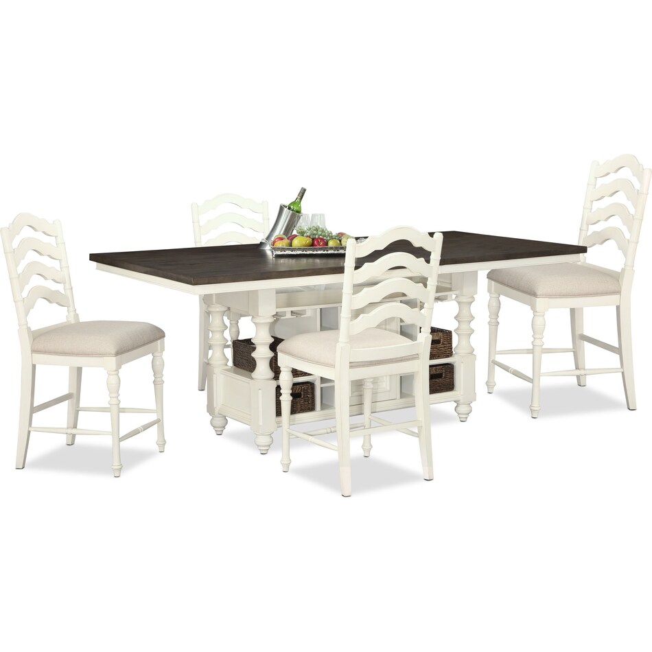 charleston vintage white  pc counter height dining room   