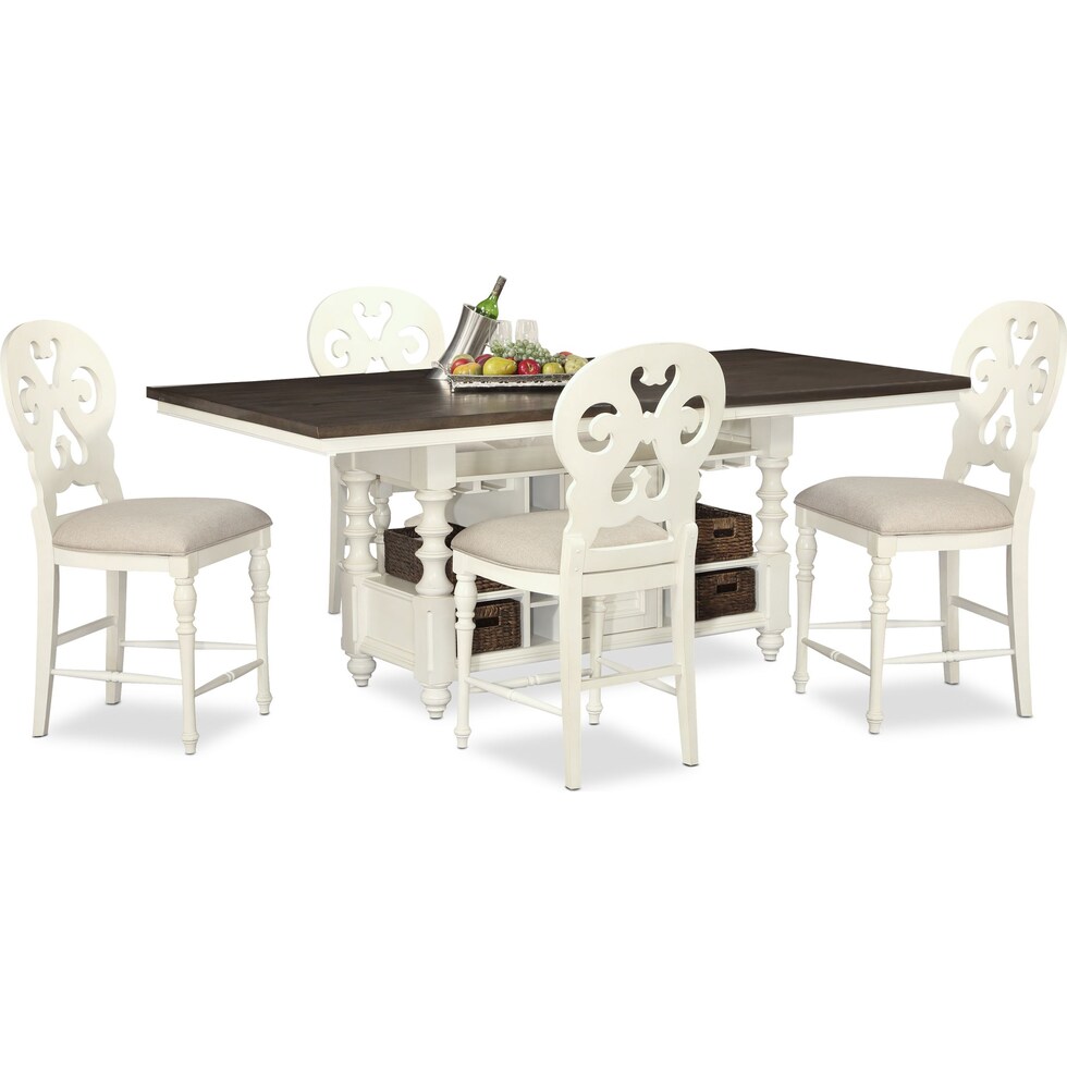 charleston vintage white  pc counter height dining room   