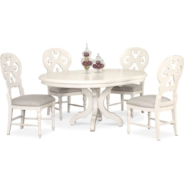 Charleston Round Dining Table and 4 Scroll-Back Dining Chairs - White
