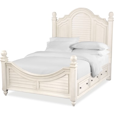 Charleston 5-Piece Queen Poster Bedroom Set with 4 Underbed Drawers - White