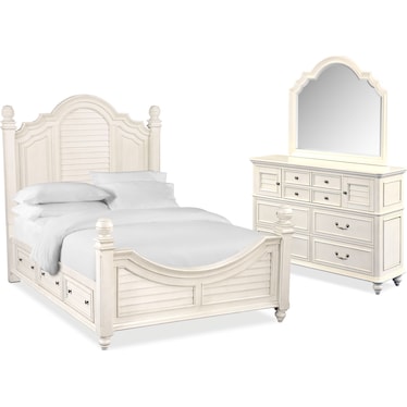 Charleston 5-Piece Poster Storage Bedroom Set with 4 Underbed Drawers, Dresser and Mirror