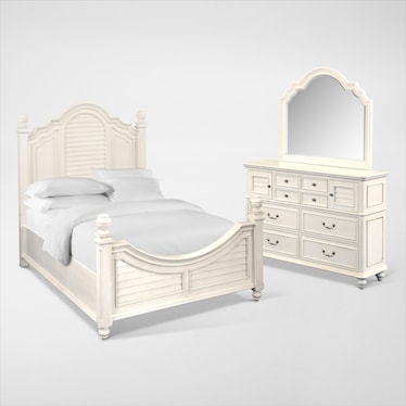 Charleston 5-Piece Queen Poster Bedroom Set with Dresser and Mirror - White