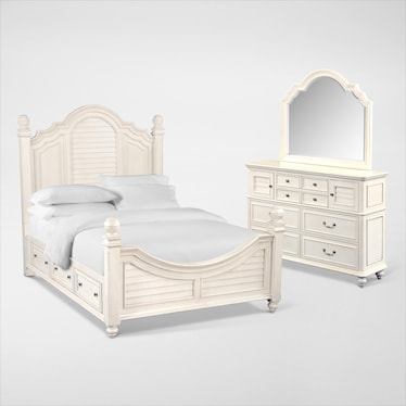 Charleston 5-Piece Poster Storage Bedroom Set with 4 Underbed Drawers, Dresser and Mirror