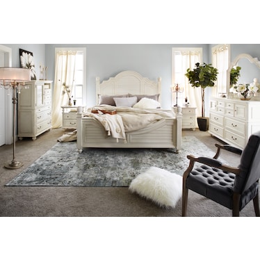Charleston 6-Piece Poster Bedroom Set with Nightstand, Dresser and Mirror