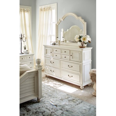 Charleston Dresser and Mirror - White