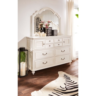 Charleston Dresser and Mirror - White