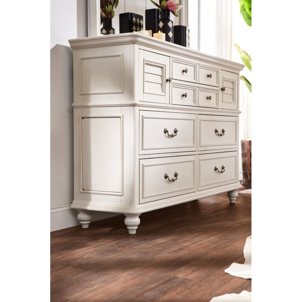 charleston white dresser and mirror   