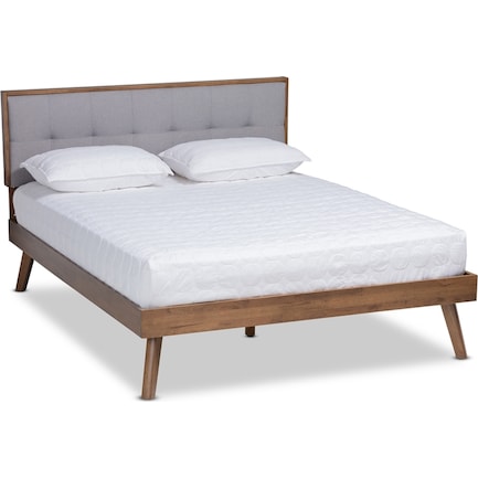 Charmaine Full Upholstered Platform Bed - Light Gray/Walnut