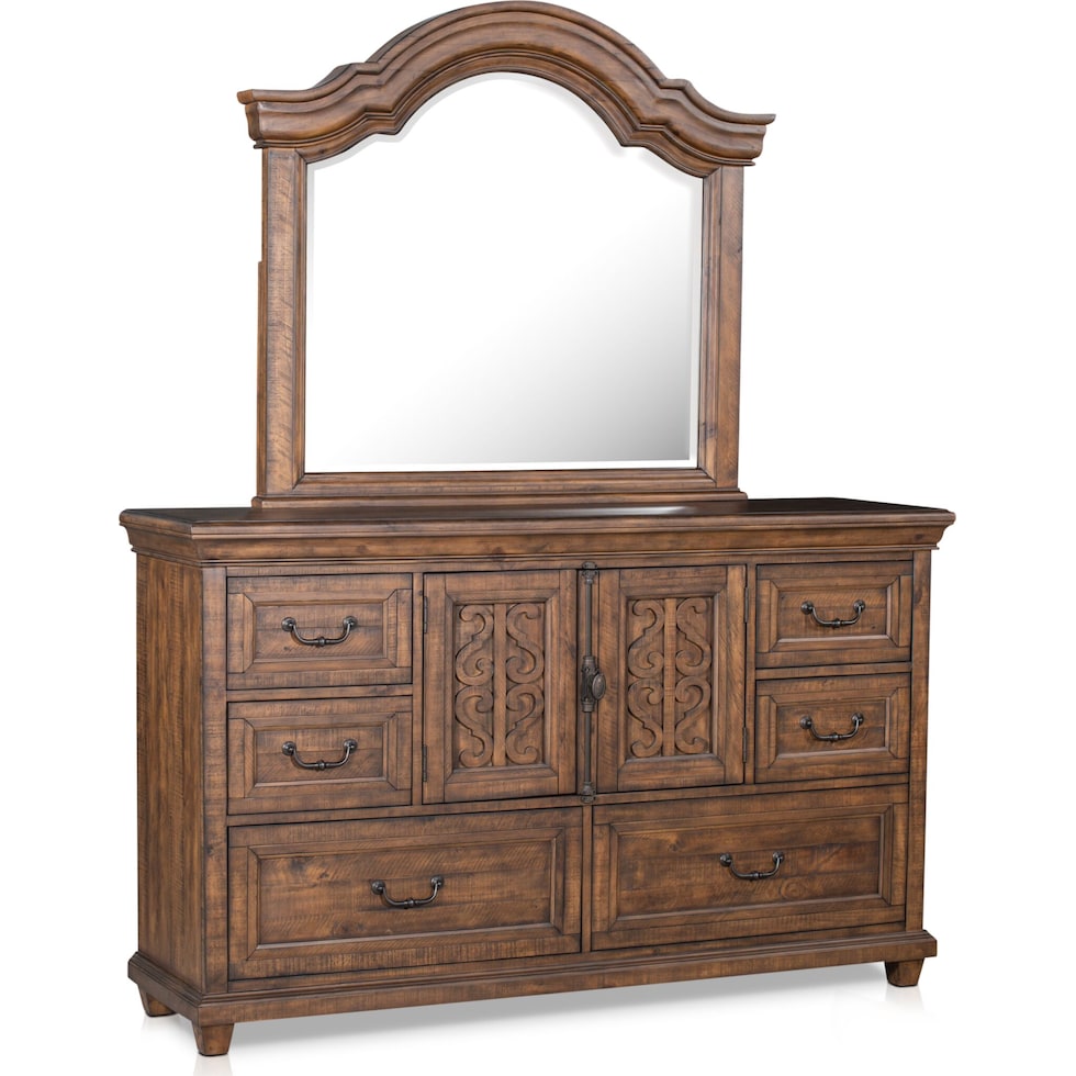 charthouse bedroom light brown dresser & mirror   