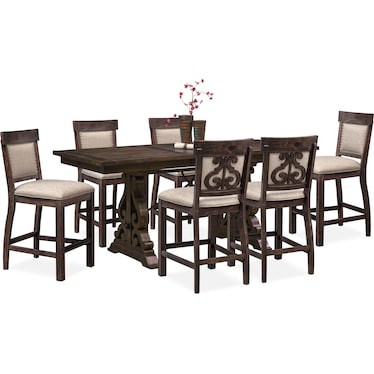 Charthouse Counter-Height Extendable Dining Table and 6 Upholstered Stools