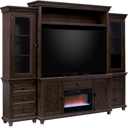 Charthouse Entertainment Wall with Contemporary Fireplace - Charcoal