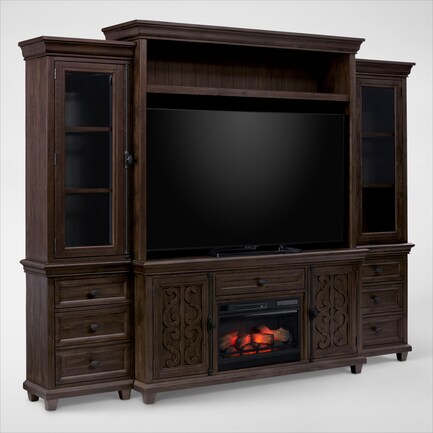 Charthouse Entertainment Wall with Traditional Fireplace - Charcoal