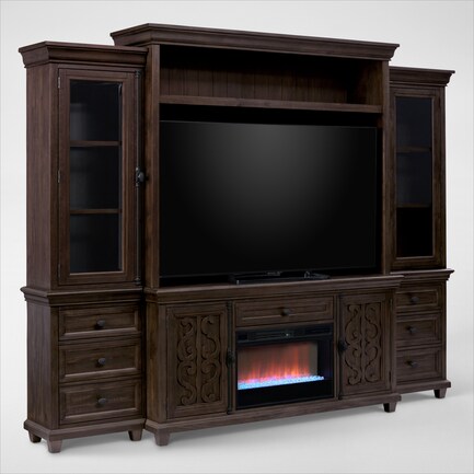 Charthouse Entertainment Wall with Contemporary Fireplace - Charcoal