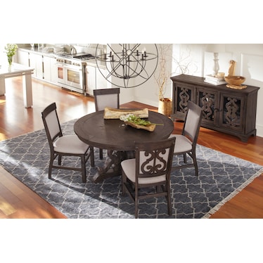 Charthouse Round Dining Table and 4 Upholstered Side Chairs