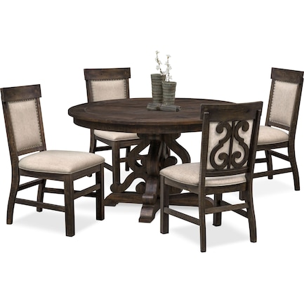 Charthouse Round Dining Table and 4 Upholstered Dining Chairs - Charcoal