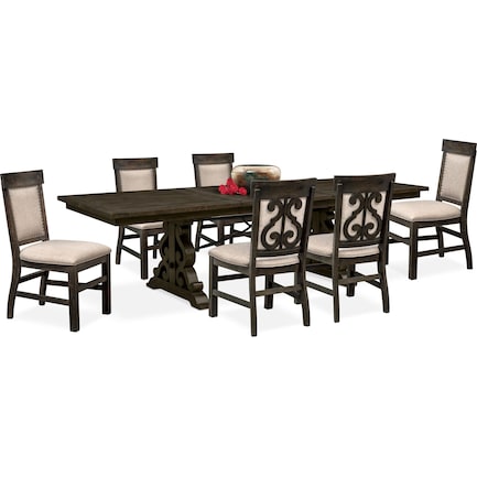 Charthouse Rectangular Dining Table and 6 Upholstered Dining Chairs - Charcoal