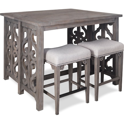 Charthouse Breakfast Bar and 2 Counter-Height Backless Stools - Gray