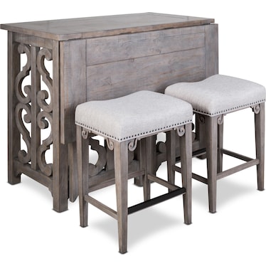 Charthouse Breakfast Bar and 2 Counter-Height Backless Stools - Gray