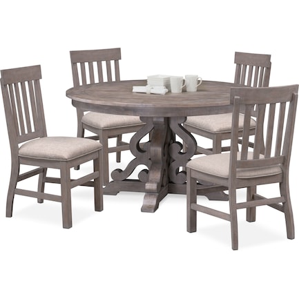 Charthouse Round Dining Table and 4 Dining Chairs - Gray