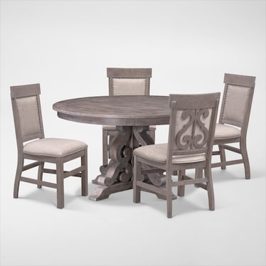 Charthouse Round Dining Table and 4 Upholstered Side Chairs