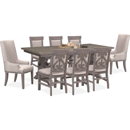 Charthouse Rectangular Dining Table, 2 Host Chairs and 6 Upholstered Dining Chairs - Gray
