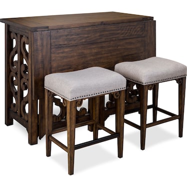 Charthouse Breakfast Bar and 2 Counter-Height Backless Stools - Nutmeg
