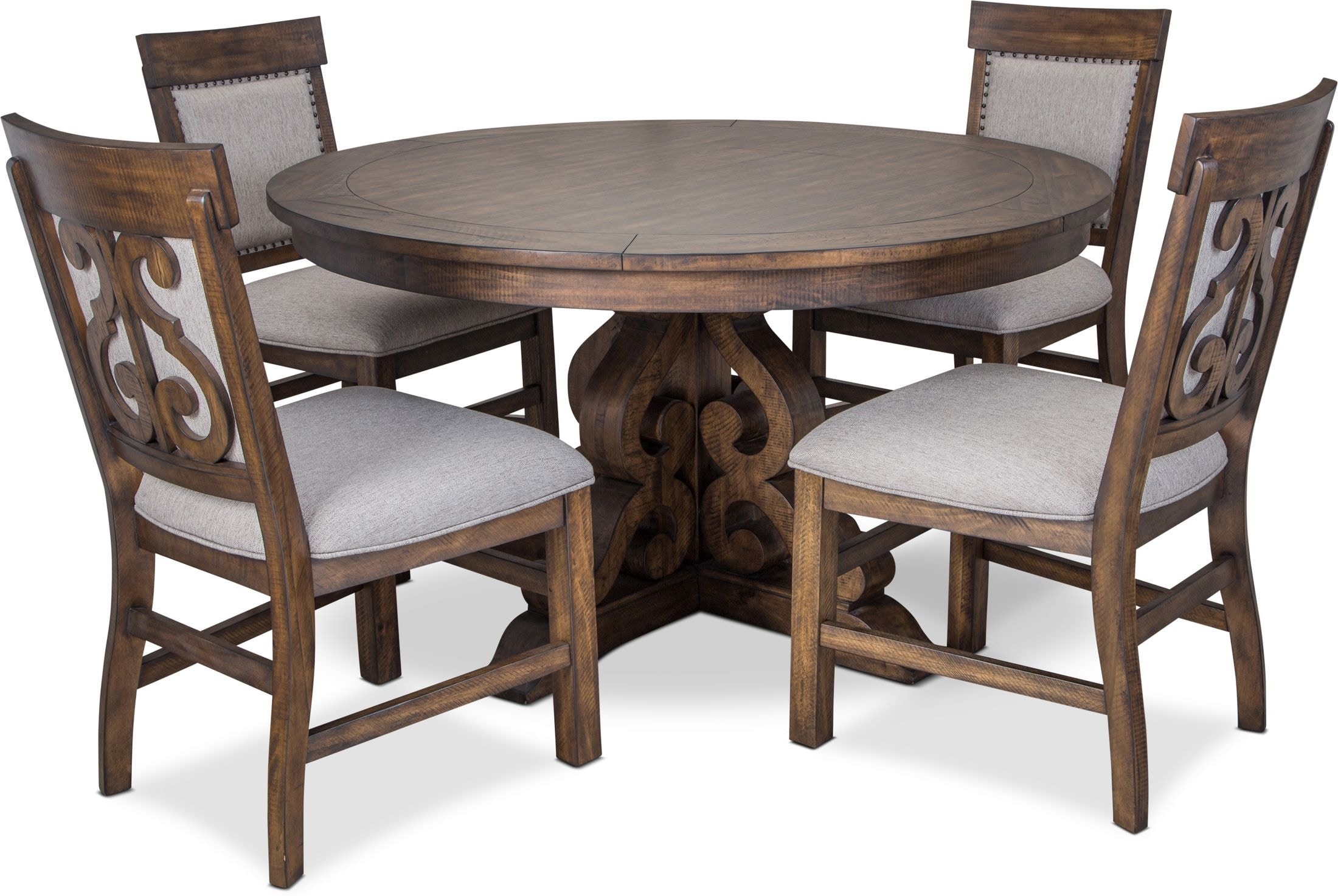 charthouse round dining table and 4 upholstered side chairs