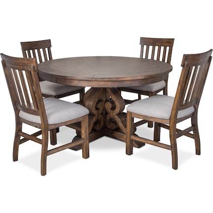 Charthouse Round Dining Table and 4 Dining Chairs - Nutmeg