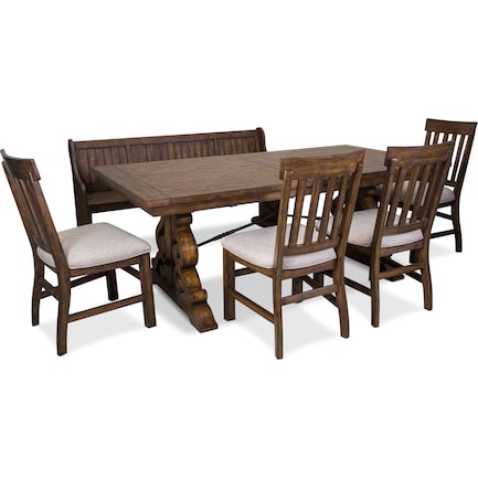 Charthouse Rectangular Dining Table, 4 Dining Chairs and Bench - Nutmeg