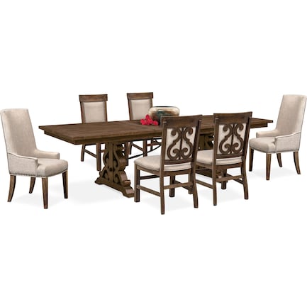 Charthouse Rectangular Dining Table, 2 Host Chairs and 4 Upholstered Dining Chairs - Nutmeg