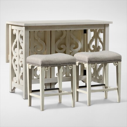 Charthouse Breakfast Bar and 2 Counter-Height Backless Stools - Alabaster