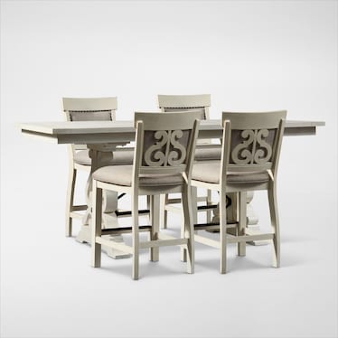 Charthouse Counter-Height Extendable Dining Table and 4 Upholstered Stools