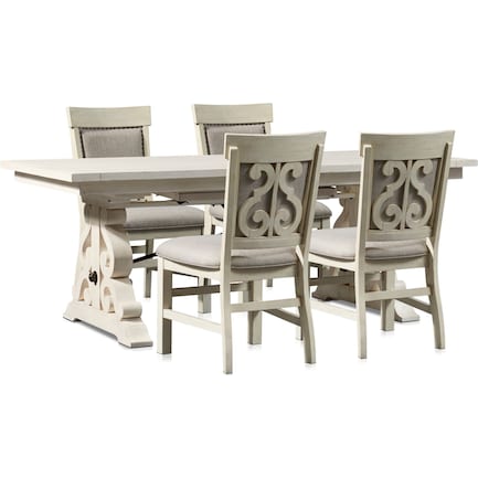 Charthouse Rectangular Dining Table and 4 Upholstered Dining Chairs - Alabaster