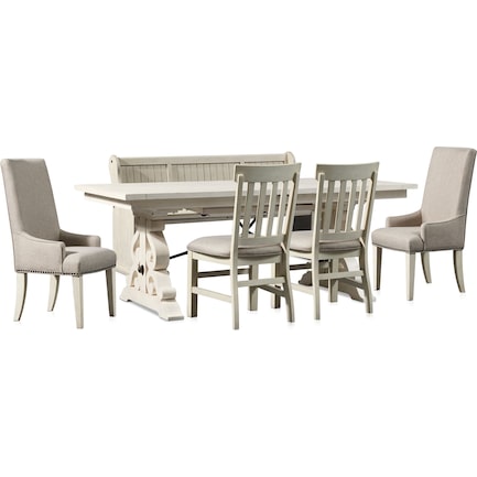 Charthouse Rectangular Dining Table, 2 Host Chairs, 2 Dining Chairs and Bench - Alabaster