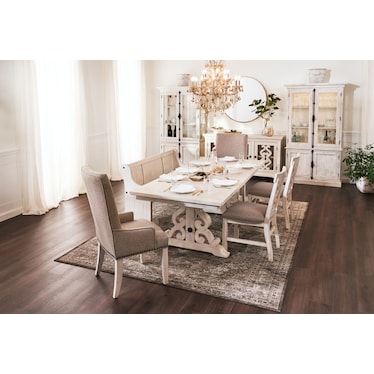 Charthouse Rectangular Dining Table, 2 Host Chairs, 2 Upholstered Dining Chairs & Bench - Alabaster