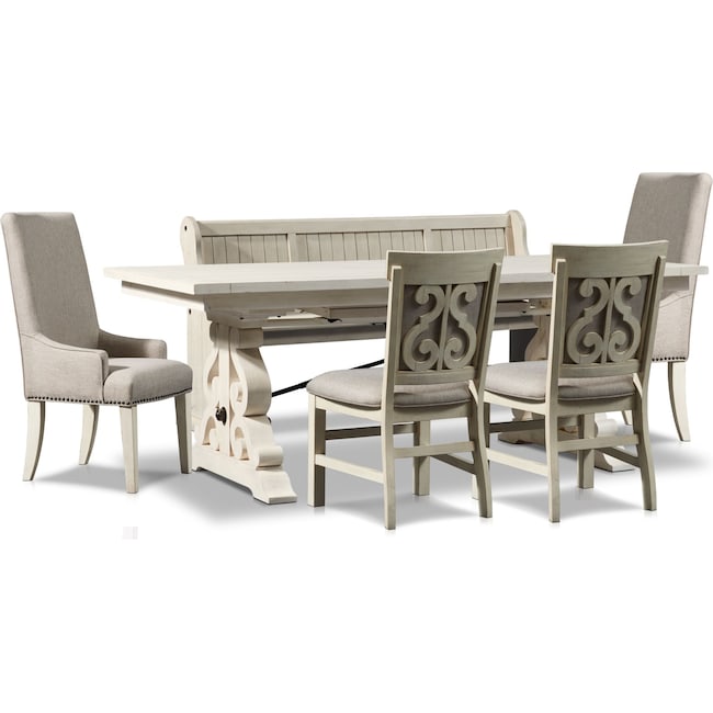 Dining Room Furniture - Charthouse Rectangular Dining Table, 2 Host Chairs, 2 Upholstered Dining Chairs and Bench