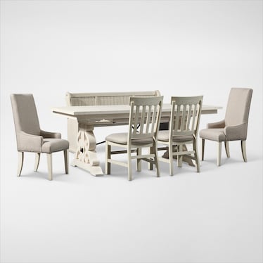 Charthouse Rectangular Extendable Dining Table, 2 Host Chairs, 2 Dining Chairs and Bench