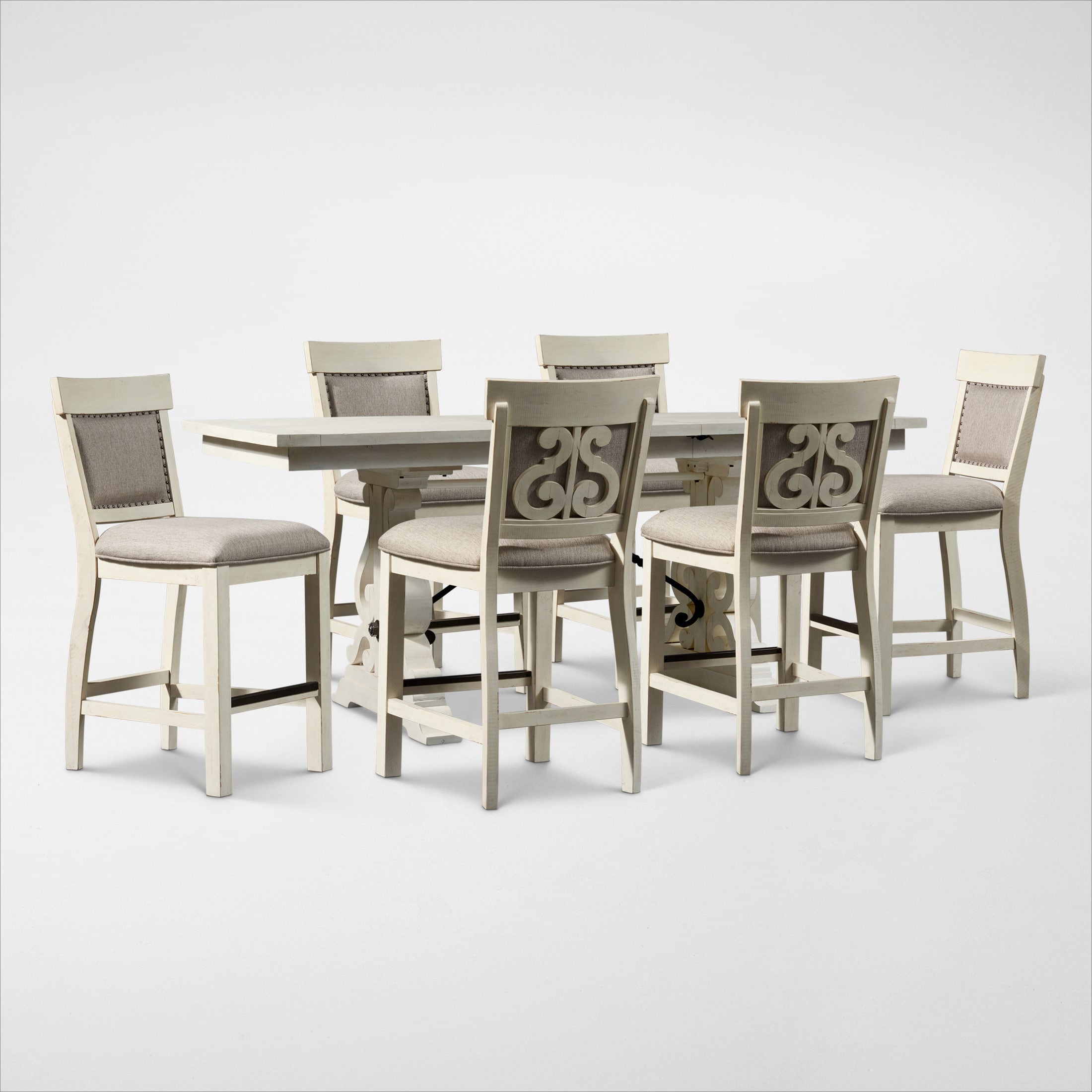 Charthouse Counter Height Extendable Dining Table and 6 Upholstered Stools