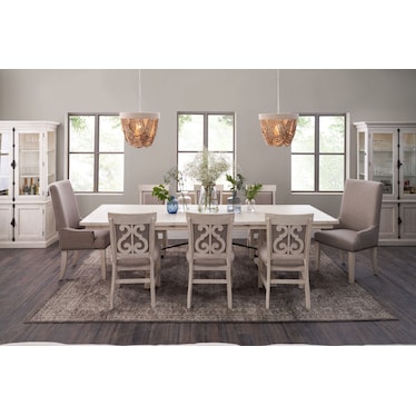 Charthouse Rectangular Extendable Dining Table, 2 Host Chairs and 6 Upholstered Dining Chairs