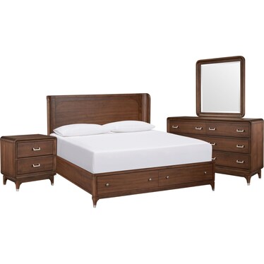 Chicago 6-Piece Storage Bedroom Set with Dresser, Mirror and Charging Nightstand