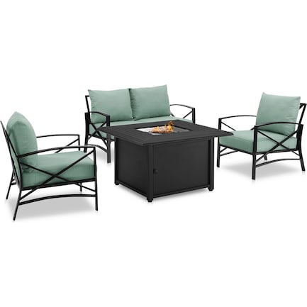 Clarion Outdoor Loveseat, Set of 2 Chairs and Fire Table - Mist