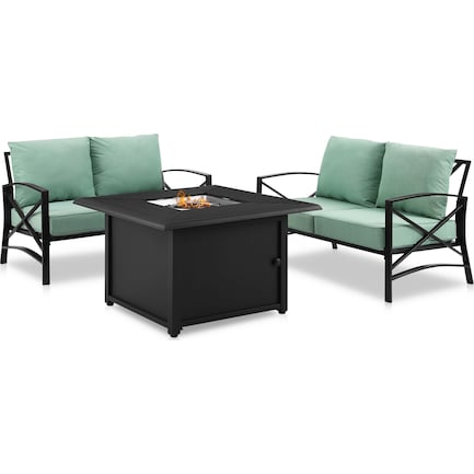 Clarion Set of 2 Outdoor Loveseats and Fire Table - Mist
