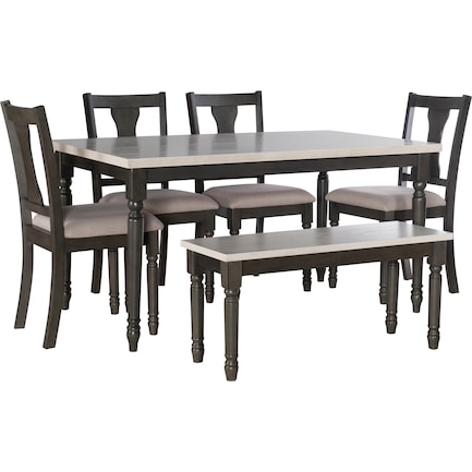Clayes Dining Table, 4 Chairs and Bench - Gray