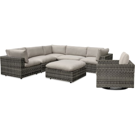 Coastline Outdoor 5-Piece Sectional with Ottoman and Swivel Chair