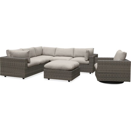 Coastline Outdoor 3-Piece Sectional with Ottoman and Swivel Chair