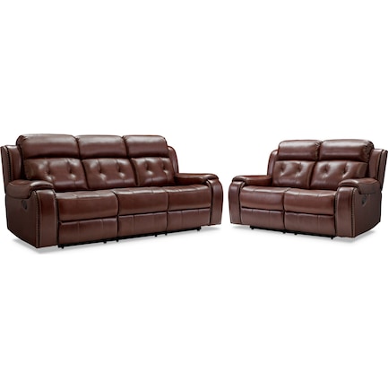 Manual Reclining American Signature, Clyde Dark Brown Leather Power Reclining Sofa
