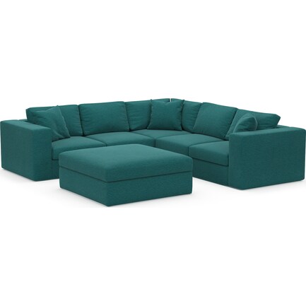 Collin Hybrid Comfort 5-Piece Sectional and Ottoman - Bloke Peacock